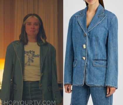 Rejina Pyo Sloane Denim Blazer worn by Joan (Annie Murphy) as seen