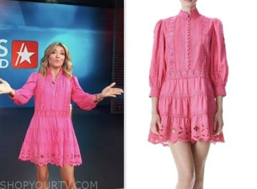 Access Hollywood: June 2023 Kit Hoover's Pink Lace Eyelet Dress | Shop ...