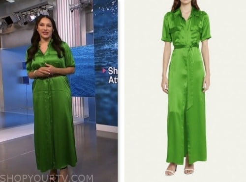 NBC News Daily: July 2023 Morgan Radford's Green Satin Maxi Shirt Dress ...