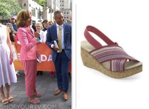 The Today Show: July 2023 Hoda Kotb's Pink Striped Cork Wedge Sandals ...