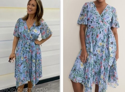 Good Morning Britain: July 2023 Susanna Reid's Blue Floral Pleated Midi ...