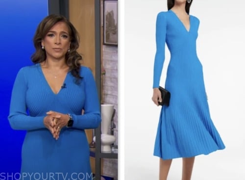 CBS Mornings: July 2023 Michelle Miller's Blue Ribbed Knit Midi Dress ...