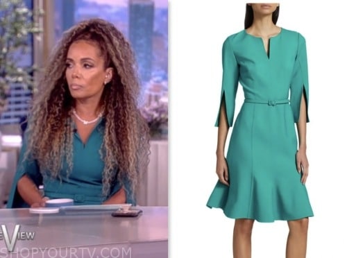 The View: July 2023 Sunny Hostin's Teal Green Belted Split Sleeve Mini ...