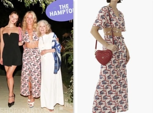 Gwyneth Paltrow's Gucci anchor print crop top and skirt and platform sandals