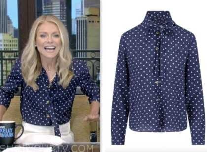 Live with Kelly and Mark: July 2023 Kelly Ripa's Navy Blue Polka Dot ...