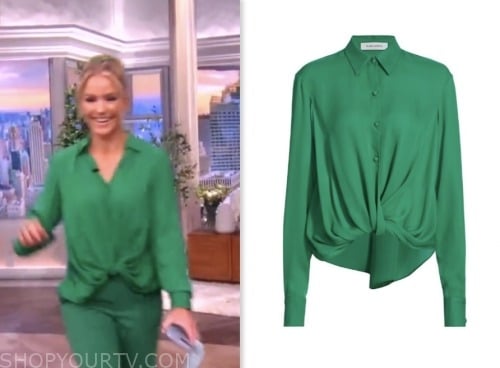 The View: July 2023 Sara Haines's Green Twist Front Blouse | Shop Your TV