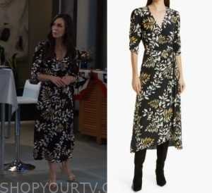 General Hospital: July 2023 Anna's Black Leaf Print Wrap Dress | Shop ...