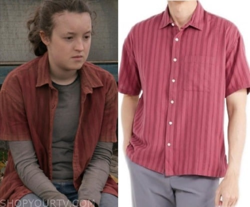 Halican Drops t-shirt in pink worn by Sarah Miller (Nico Parker) as seen in The  Last of Us TV series outfits (S01E01)