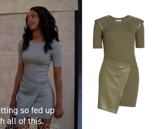 Sistas: Season 6 Episode 6 Karen's Grey/Green Ribbed Wrap Dress | Shop ...