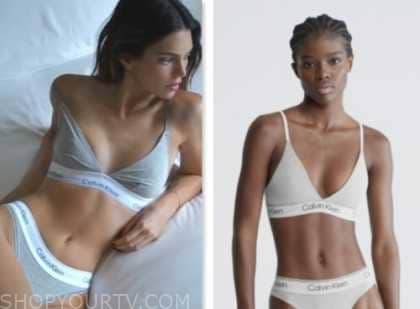 E! News: August 2023 Kendall Jenner's Grey Logo Trim Bra and Underwear