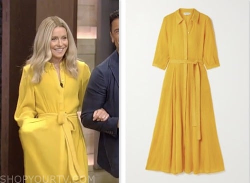 Live with Kelly and Mark: August 2023 Kelly Ripa's Yellow Shirt Dress ...