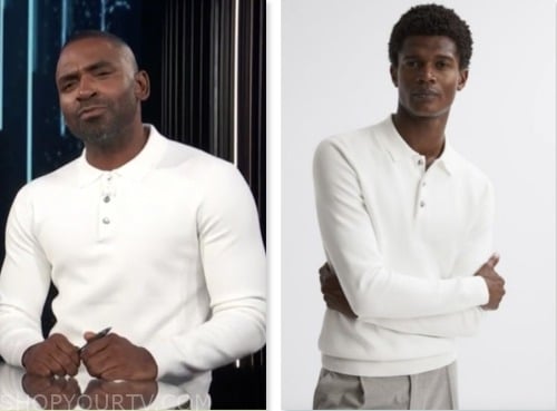 E! News: August 2023 Justin Sylvester's White Long Sleeve Polo Shirt ...