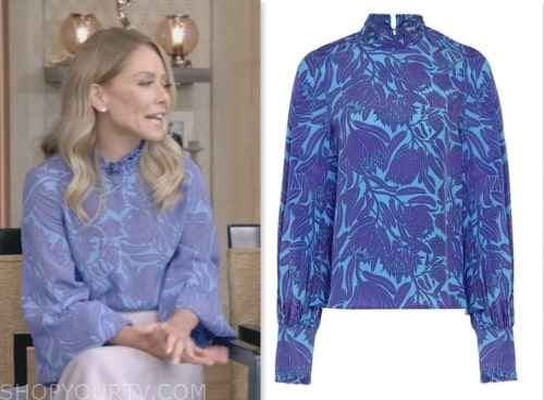 Live with Kelly and Mark: August 2023 Kelly Ripa's Blue Floral Printed ...