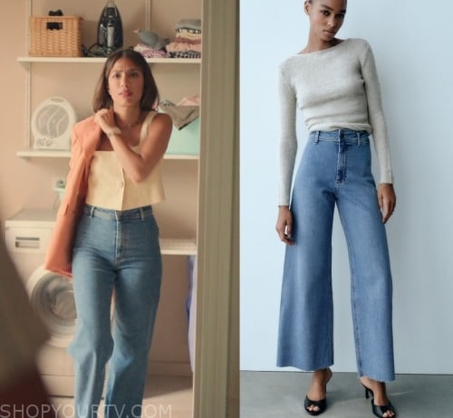 Zara High-Waisted Zw Marine Straight Jeans worn by Erin Carter (Evin Ahmad)  as seen in Who Is Erin Carter? (S01E01)