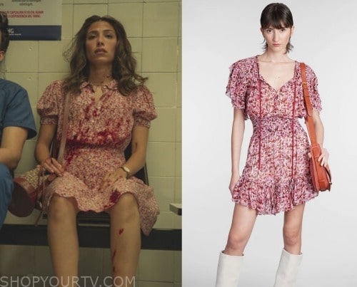 Who Is Erin Carter: Season 1 Episode 1 Erin's Blue/White Floral Wrap Dress