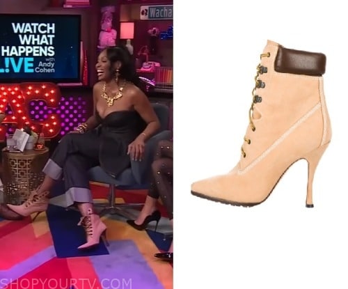 Watch What Happens Live: August 2023 Marlo's Pink Lace Up Ankle Boots ...