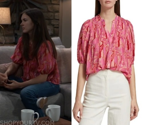 General Hospital: August 2023 Willow's Red Printed Short Sleeve Blouse ...