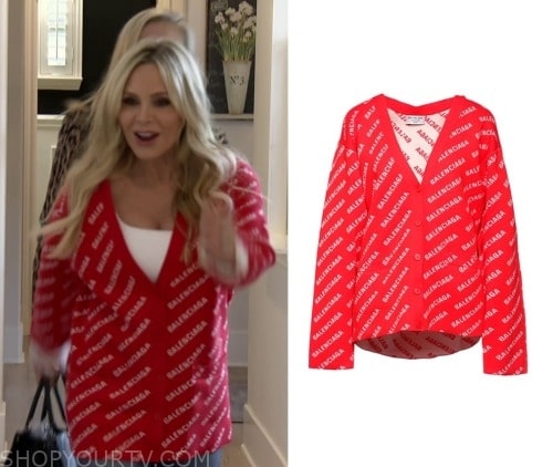 Real Housewives Of Orange County Tamra Judge Red Balenciaga Cardigan