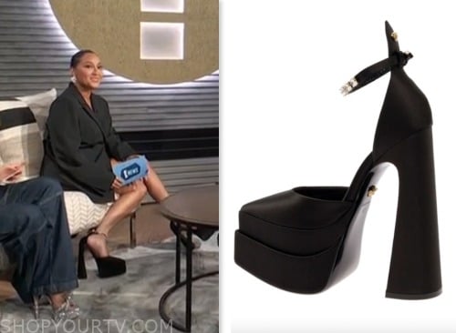 E! News: September 2023 Adrienne Bailon Houghton's Black Satin Platform ...