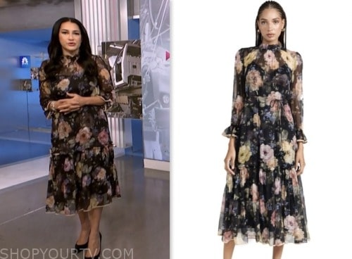 NBC News Daily: September 2023 Morgan Radford's Black Floral Midi Dress ...