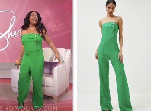 Sherri: September 2023 Sherri Shepherd's Green Strapless Jumpsuit ...