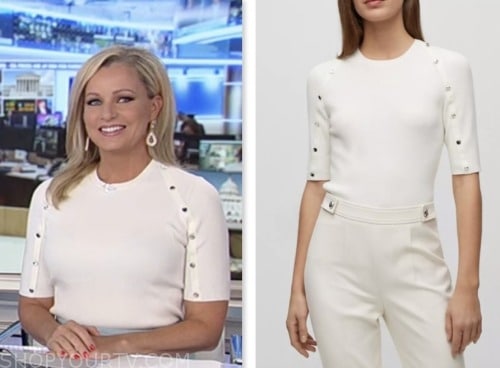 America's Newsroom: October 2023 Sandra Smith's White Button Trim Knit ...