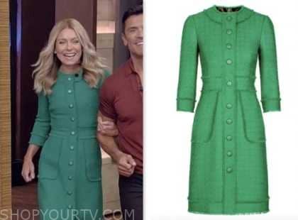 Live with Kelly and Mark: October 2023 Kelly Ripa's Green Tweed Button ...