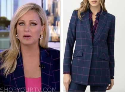 America Reports: October 2023 Sandra Smith's Navy Blue and Pink Check ...