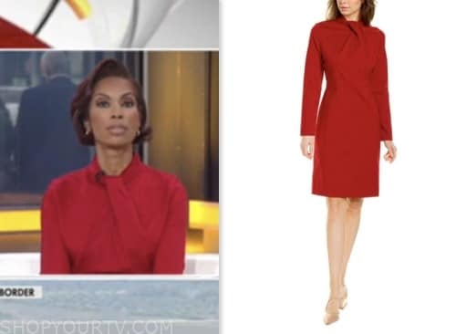 Outnumbered: October 2023 Harris Faulkner's Red Twist Neck Sheath Dress ...