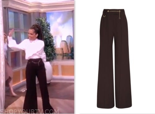 The View: October 2023 Sunny Hostin's Brown Chain Belt Flare Pants ...