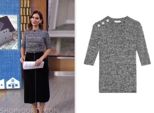 Trina Turk Shadows Stripe Sweater worn by Rebecca Jarvis as seen