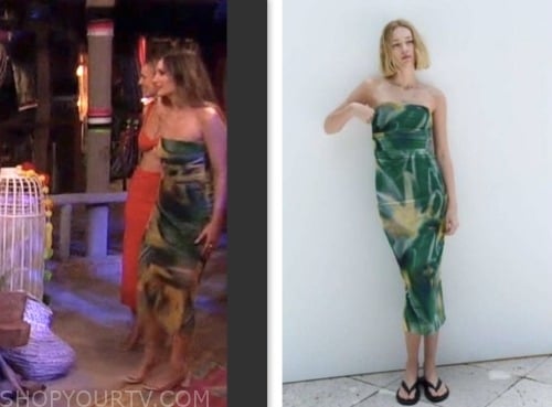 Bachelor In Paradise Season 9 Episode 4 Katherine Izzos Green Printed Tulle Strapless Midi 1505