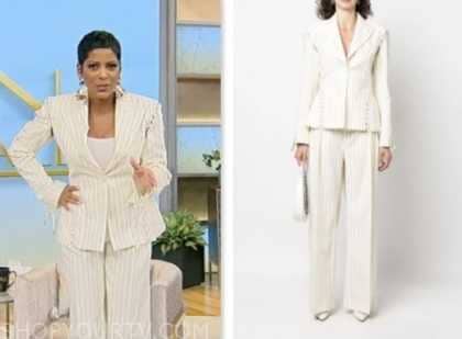 Tamron Hall Show: October 2023 Tamron Hall's Ivory Pinstripe Lace-Up ...