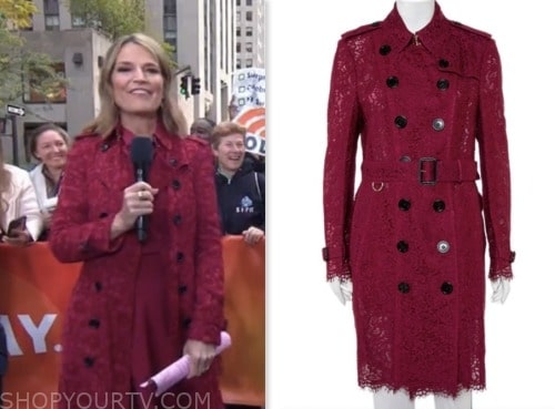 The Today Show: October 2023 Savannah Guthrie's Red Lace Trench Coat ...