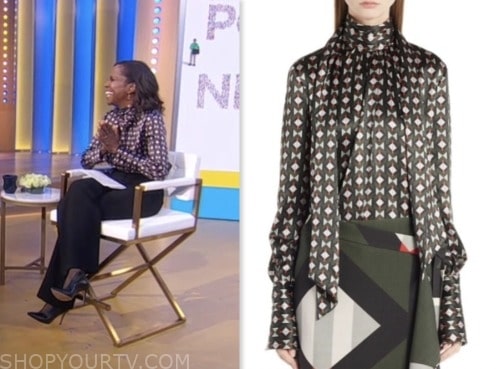 WornOnTV: Deborah's chain print tie neck blouse on Good Morning America, Deborah Roberts