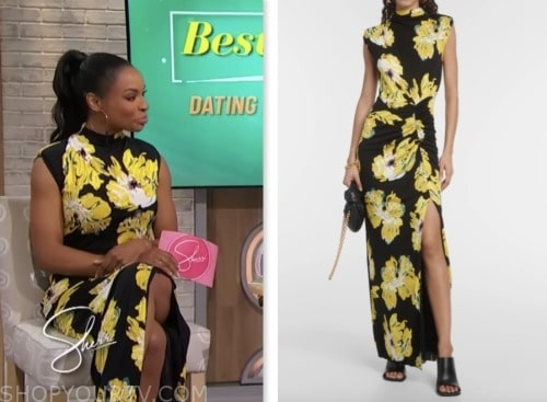 Sherri: October 2023 Devyn Simone's Black and Yellow Floral Print Dress ...