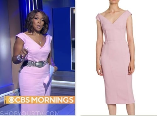 CBS Mornings: October 2023 Gayle King's Pink V-Neck Sheath Dress | Shop ...