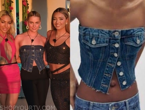 Zara Denim Corset worn by Kirra Schofield as seen in Love Island Australia  (S05E08)