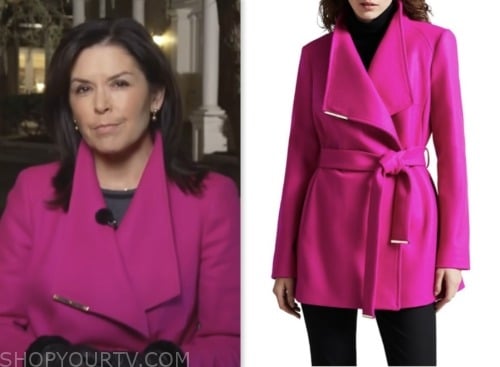 CBS Mornings: October 2023 Meg Oliver's Pink Wrap Coat | Shop Your TV