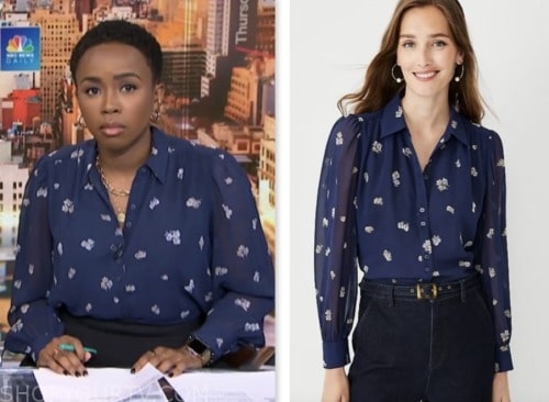 NBC News Daily: November 2023 Zinhle Essamuah's Blue Floral Blouse ...