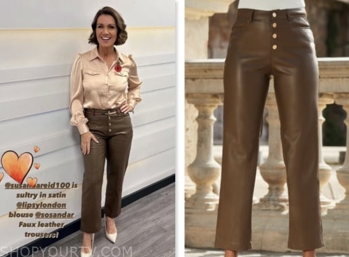 Sosandar Brown Faux Leather Cropped Wide Leg Trousers