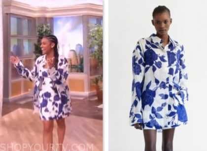 The View: November 2023 Ariana DeBose's Blue and White Floral Shirt and