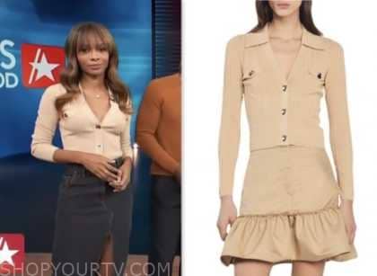 Access Hollywood: November 2023 Zuri Hall's Beige Knit Polo Top | Shop ...