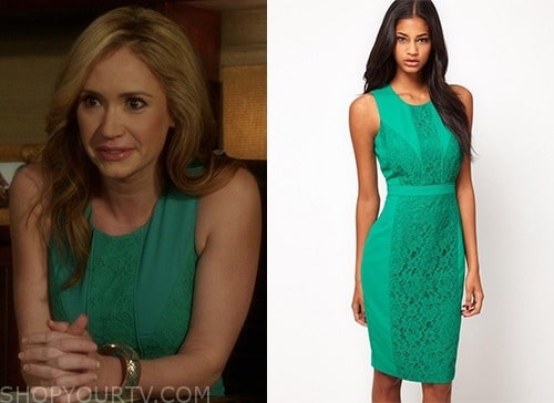 90210: Season 5 Episode 18 Amanda's Green Lace Detail Dress