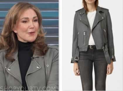 Access Daily: December 2023 Peri Gilpin's Grey Leather Moto Jacket ...