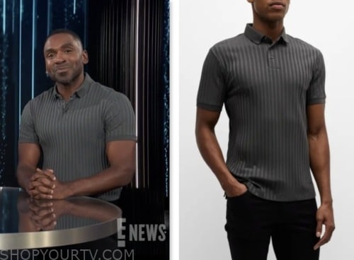 E! News: December 2023 Justin Sylvester's Grey Ribbed Knit Polo Shirt ...