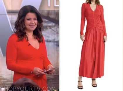 The View: December 2023 Ana Navarro's Red Ruched Long Sleeve Dress ...