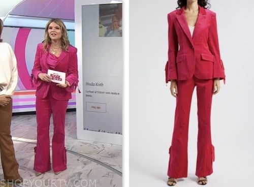 The Today Show December 2023 Jenna Bush Hagers Pink Velvet Tie Cuff Blazer And Pant Suit 3457