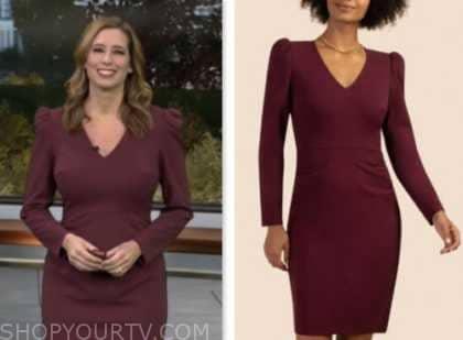 CBS Mornings: December 2023 Stephanie Abrams's Burgundy V-Neck Dress ...