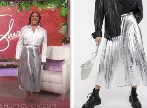 Express Body Contour Faux Leather Twist Front Midi Sheath Dress worn by  Sherri Shepherd as seen in Sherri on November 21, 2023